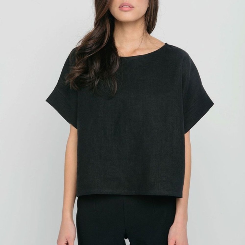 OS Elizabeth Suzann Raw Silk Georgia Tee in Black